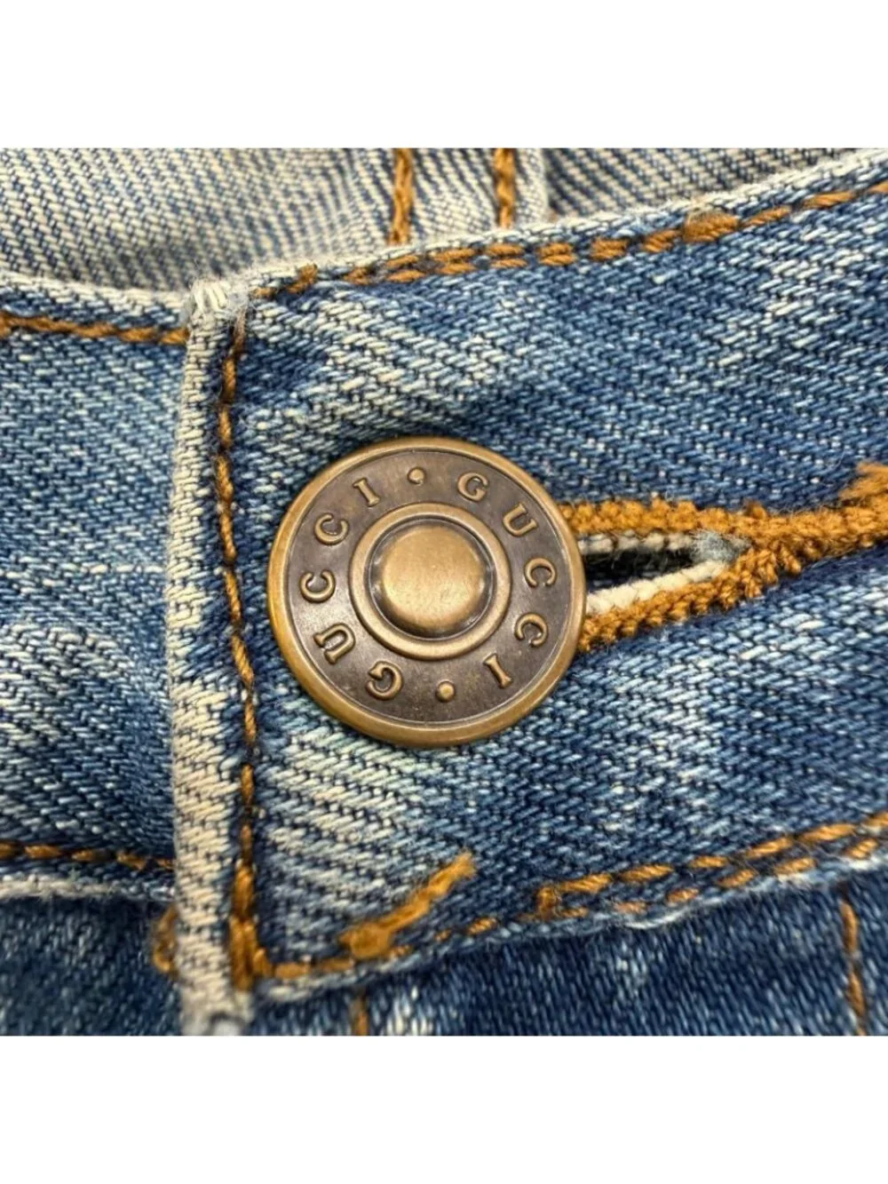 Gucci Logo Leather Patch Snake Embroidery Button Fly Denim Pants Blue 30